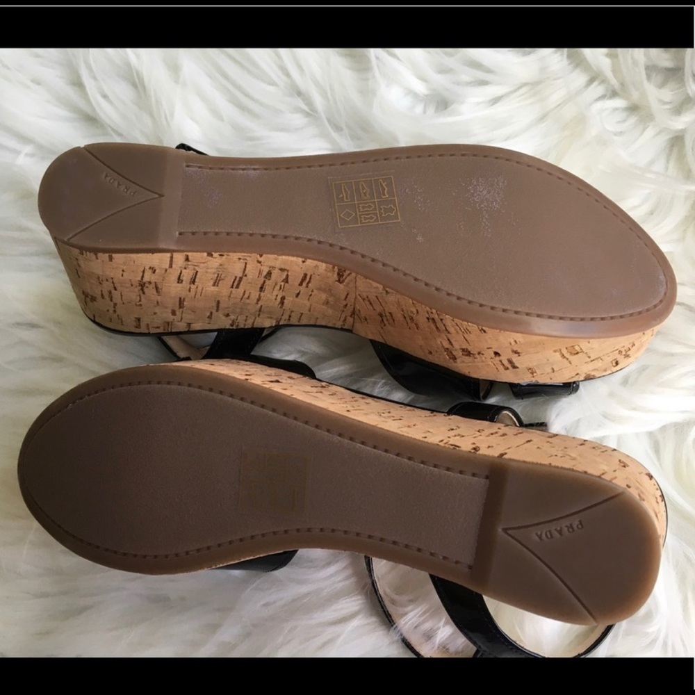 Prada Donna Black Patent Wedge Sandals, Size 8 - image 3